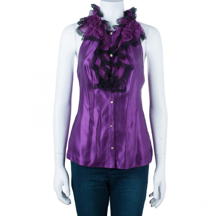 Pre Owned Roberto Cavalli Purple Sleeveless Top M