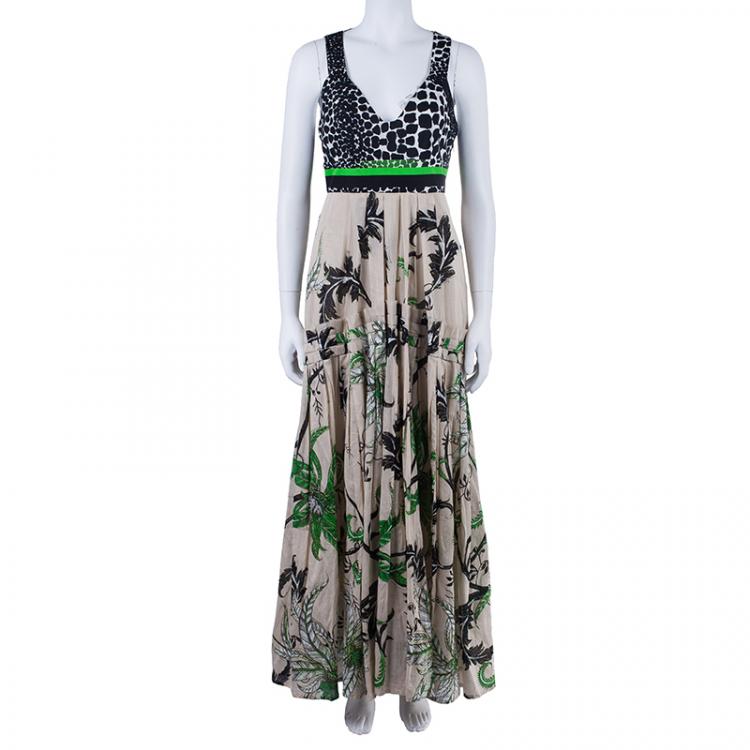 Pre Owned Roberto Cavalli Cotton Tiered Maxi Dress M