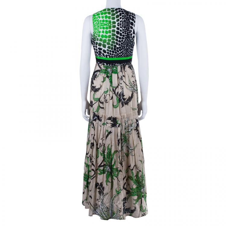 Pre Owned Roberto Cavalli Cotton Tiered Maxi Dress M
