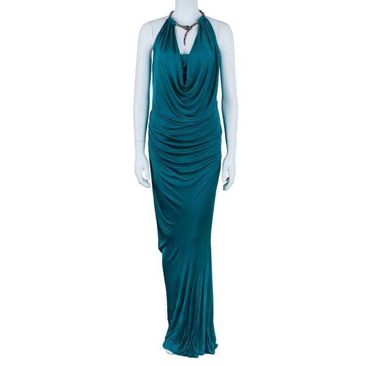 Pre Owned Roberto Cavalli Blue Halterneck Dress S