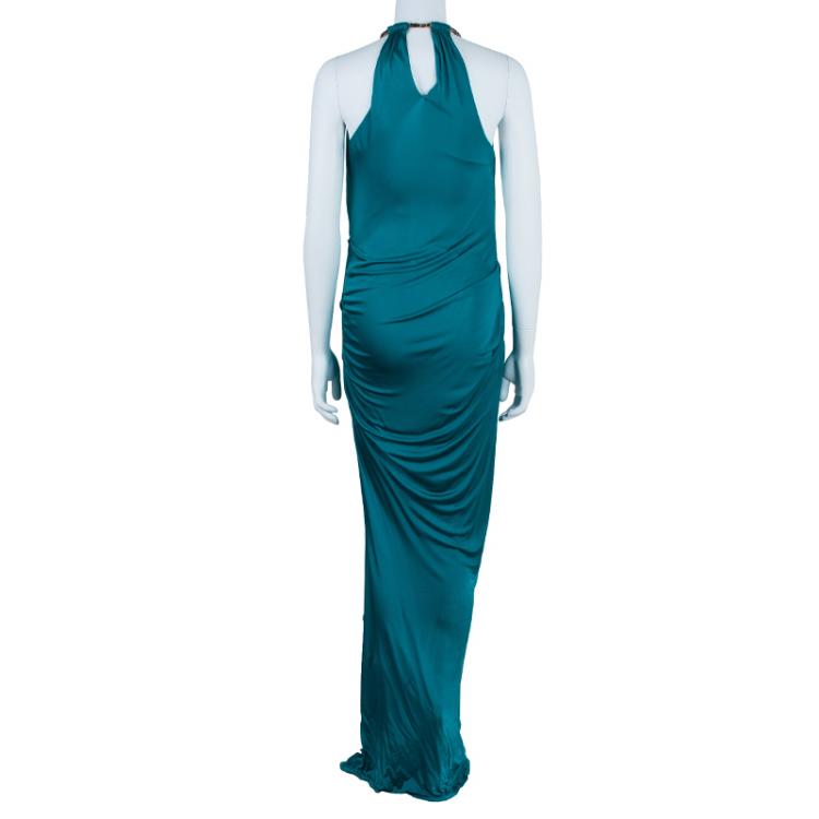 Pre Owned Roberto Cavalli Blue Halterneck Dress S
