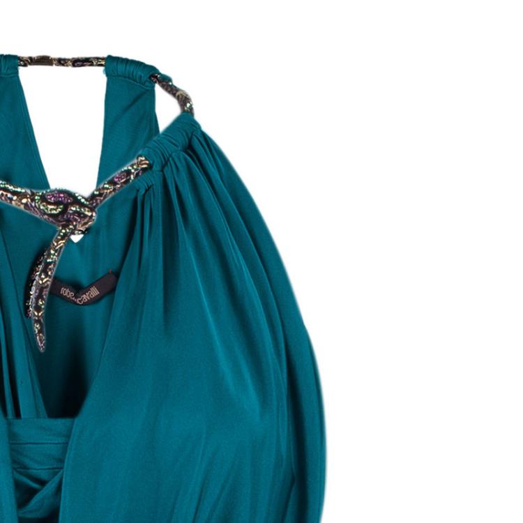 Pre Owned Roberto Cavalli Blue Halterneck Dress S