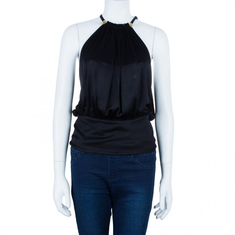 Pre Owned Roberto Cavalli Black Gold Detail Top S