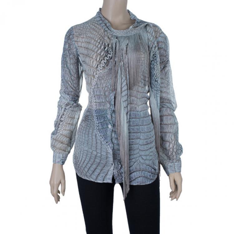 مملوكة مسبقًا Roberto Cavalli Fringe Detail Chiffon Shirt M