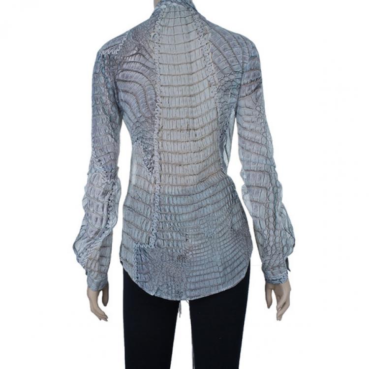 مملوكة مسبقًا Roberto Cavalli Fringe Detail Chiffon Shirt M