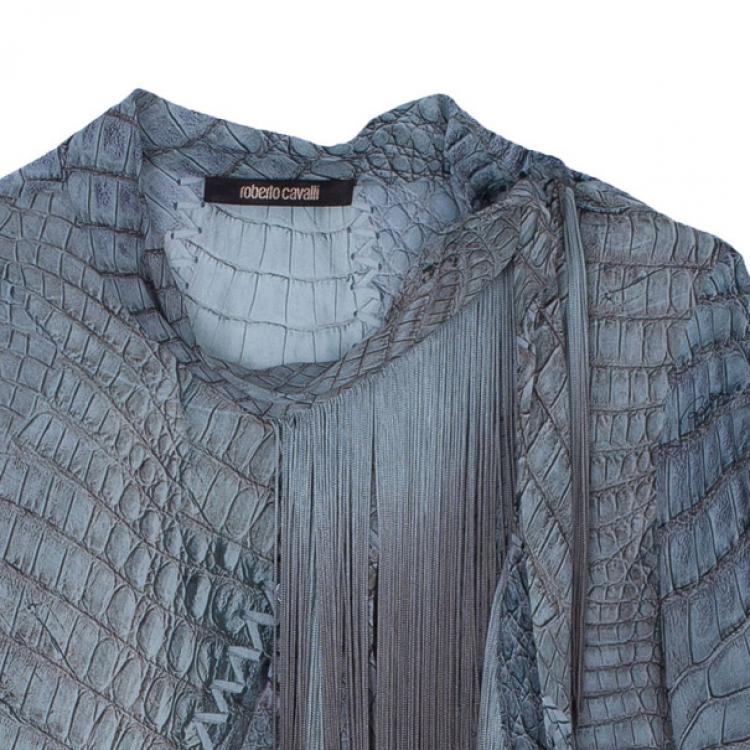 مملوكة مسبقًا Roberto Cavalli Fringe Detail Chiffon Shirt M