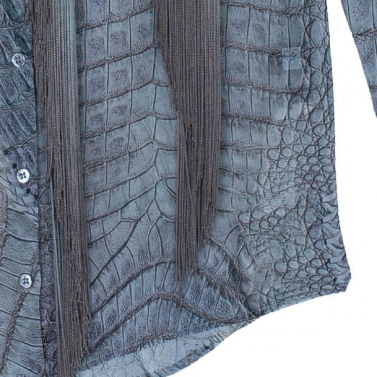 مملوكة مسبقًا Roberto Cavalli Fringe Detail Chiffon Shirt M