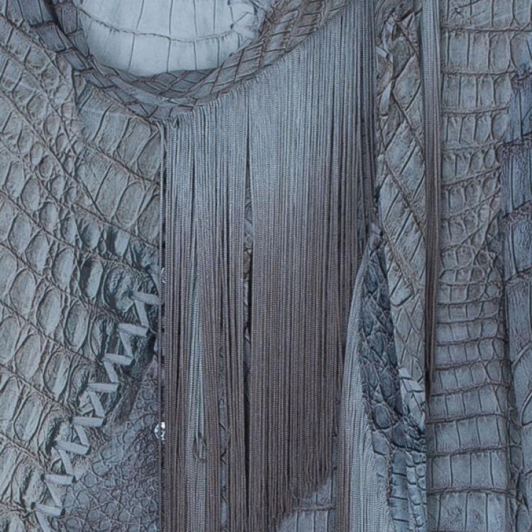 مملوكة مسبقًا Roberto Cavalli Fringe Detail Chiffon Shirt M