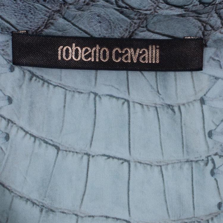 مملوكة مسبقًا Roberto Cavalli Fringe Detail Chiffon Shirt M