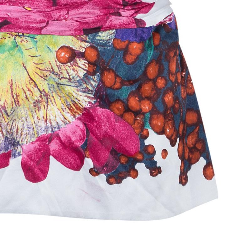 Pre Owned Roberto Cavalli Floral Silk Pleated Top M