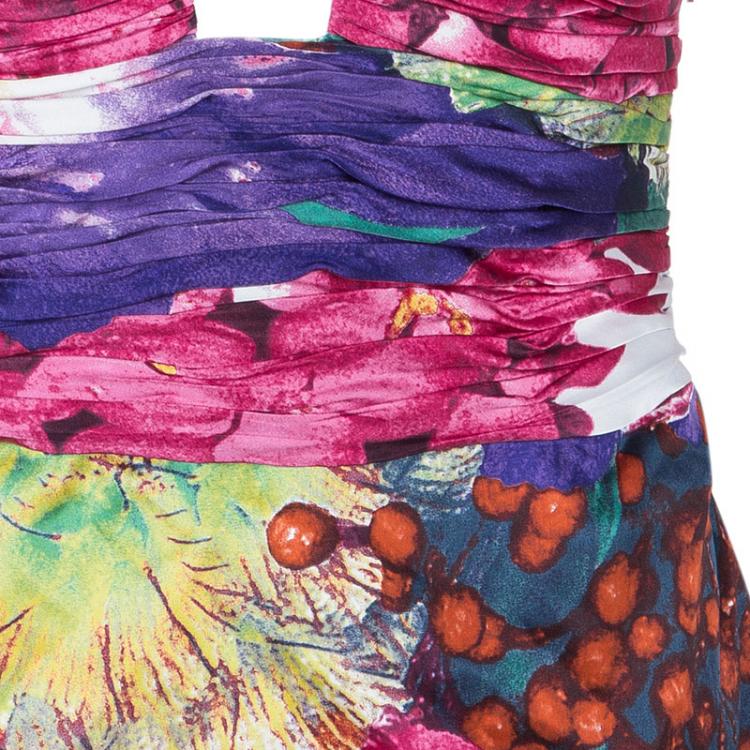 Pre Owned Roberto Cavalli Floral Silk Pleated Top M