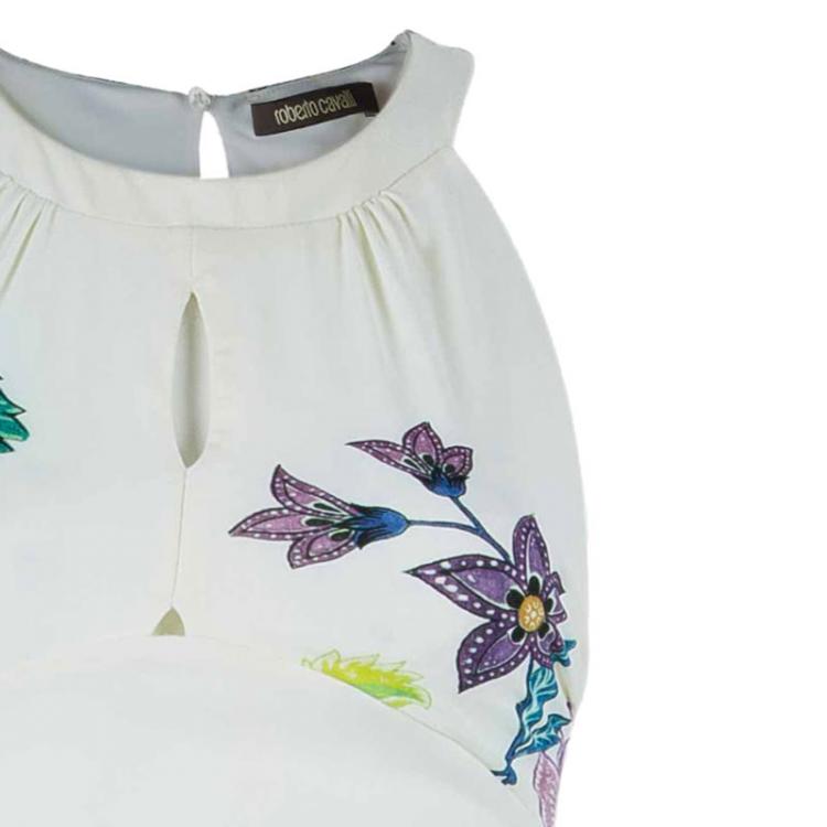 Pre Owned Roberto Cavalli White Floral Print Gown S