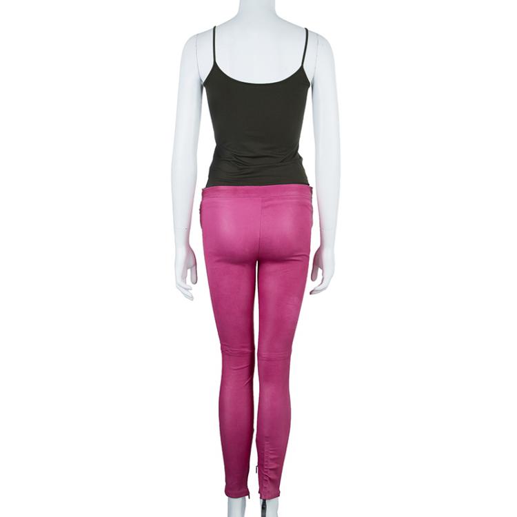 Pre Owned Roberto Cavalli Pink Leather Pants M