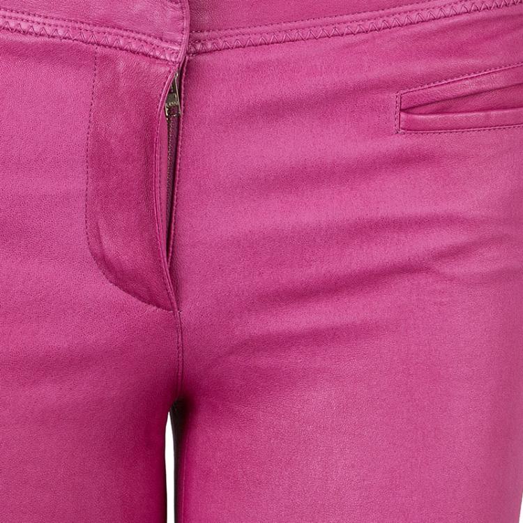 Pre Owned Roberto Cavalli Pink Leather Pants M