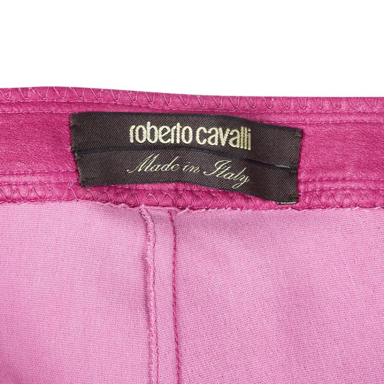 Pre Owned Roberto Cavalli Pink Leather Pants M