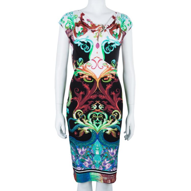 Pre Owned Roberto Cavalli Multicolor Print Sleeveless Dress L 