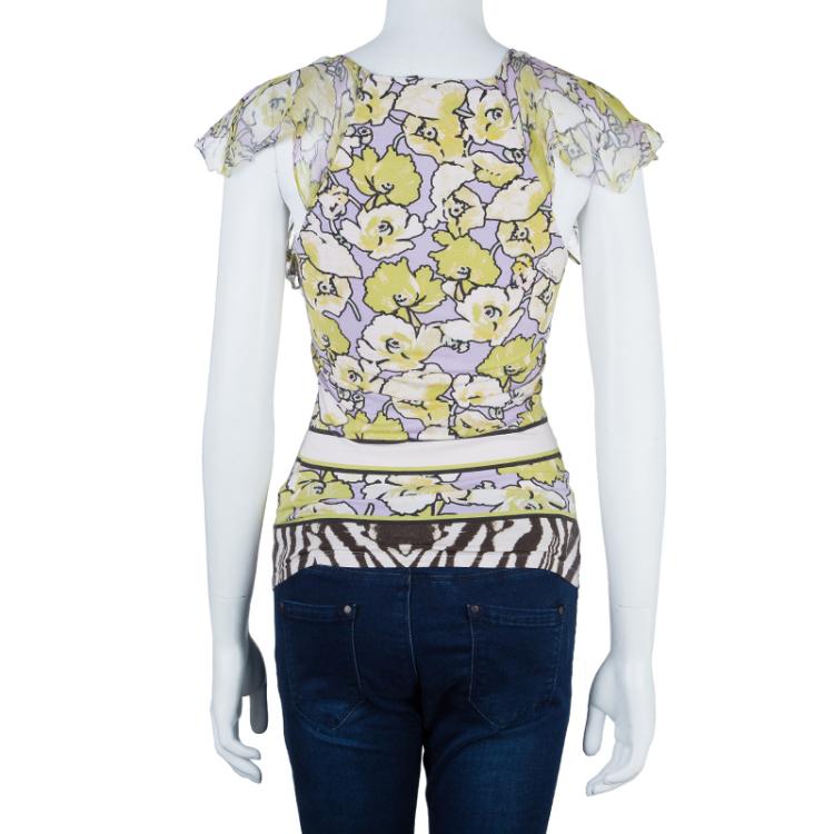 Pre Owned Roberto Cavalli Yellow Multicolor Top M