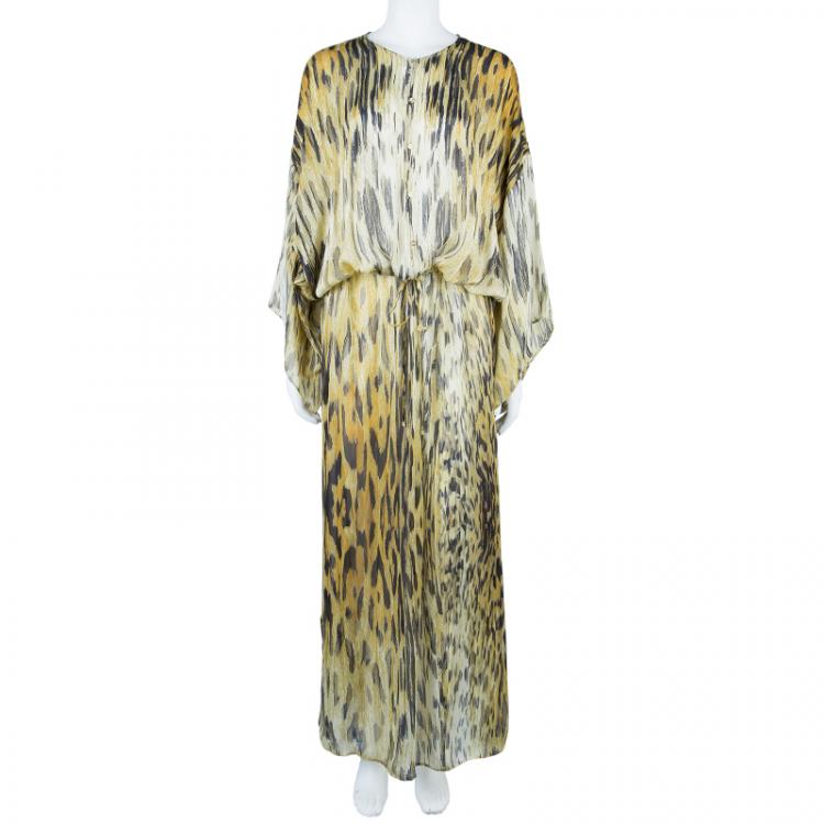 Pre Owned Roberto Cavalli Brown Animal Print Silk Kaftan L
