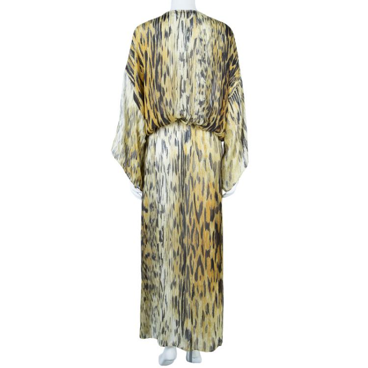 Pre Owned Roberto Cavalli Brown Animal Print Silk Kaftan L
