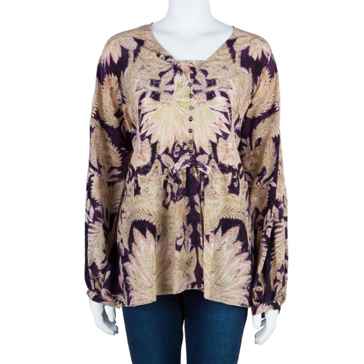 Pre Owned Roberto Cavalli Chiffon Oversized Silk Printed Top M