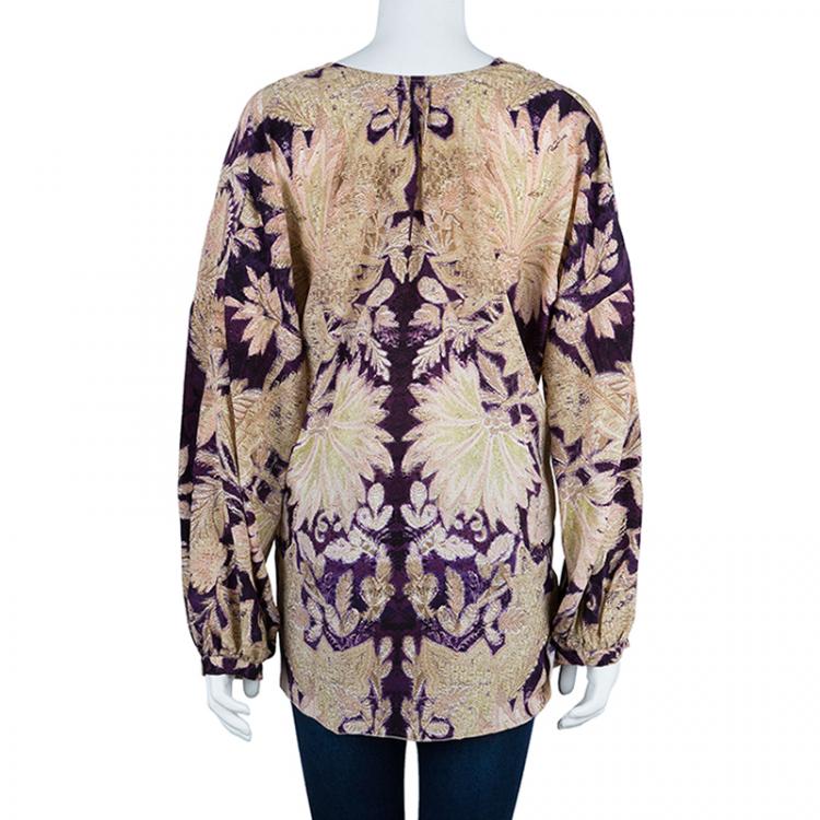 Pre Owned Roberto Cavalli Chiffon Oversized Silk Printed Top M