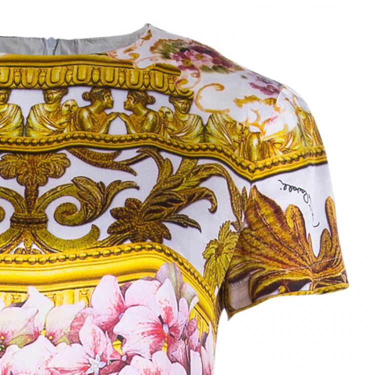 Pre Owned Roberto Cavalli Printed Short Sleeve Silk Shift dress S