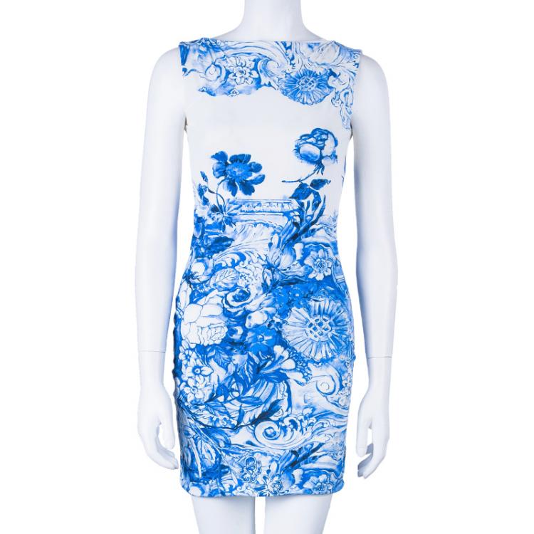 Pre Owned Roberto Cavalli Blue Printed Sleeveless Dress S