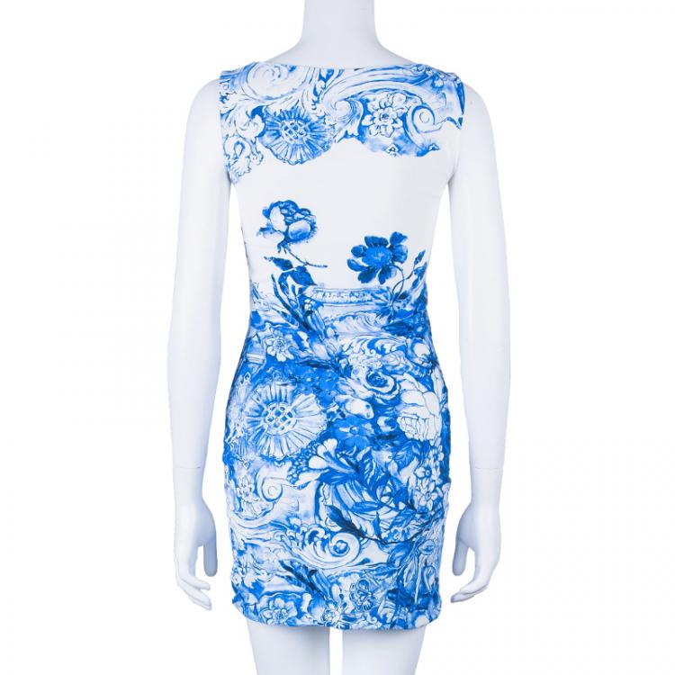 Pre Owned Roberto Cavalli Blue Printed Sleeveless Dress S