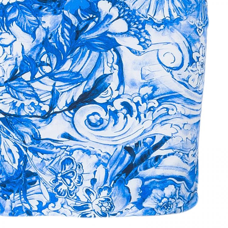 Pre Owned Roberto Cavalli Blue Printed Sleeveless Dress S