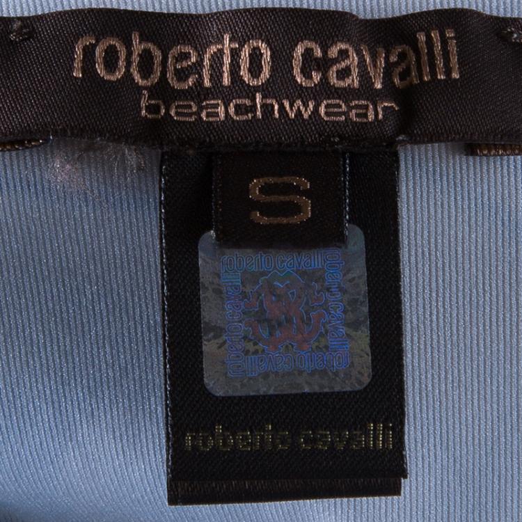 Pre Owned Roberto Cavalli Blue Printed Sleeveless Dress S