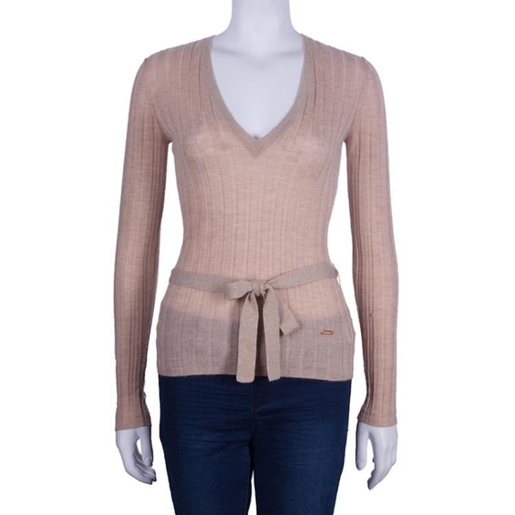 Pre Owned Roberto Cavalli Beige Belted Cashmere Sweater M