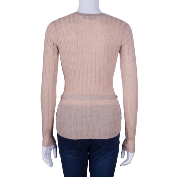Pre Owned Roberto Cavalli Beige Belted Cashmere Sweater M