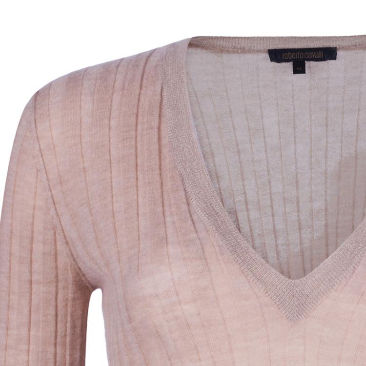 Pre Owned Roberto Cavalli Beige Belted Cashmere Sweater M