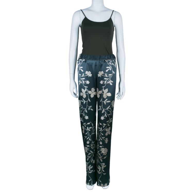 Pre Owned Roberto Cavalli Floral Print Silk Flare Pants S
