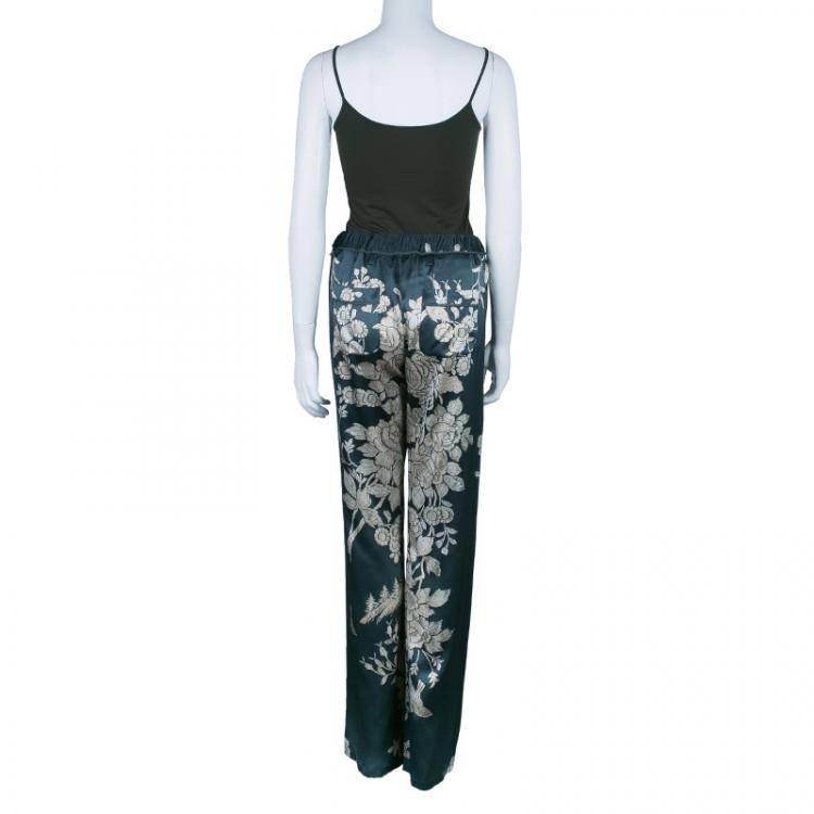 Pre Owned Roberto Cavalli Floral Print Silk Flare Pants S