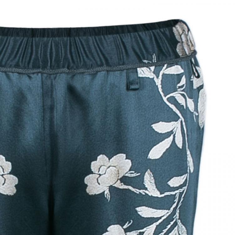 Pre Owned Roberto Cavalli Floral Print Silk Flare Pants S