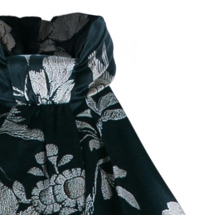 Pre Owned Roberto Cavalli Green Floral Silk Sleeveless Top S