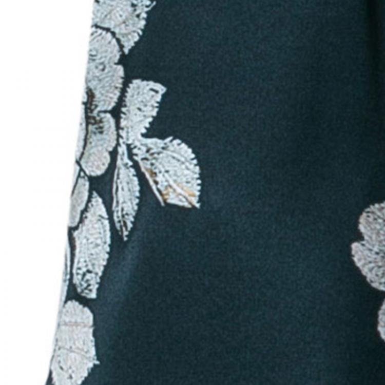 Pre Owned Roberto Cavalli Green Floral Silk Sleeveless Top S