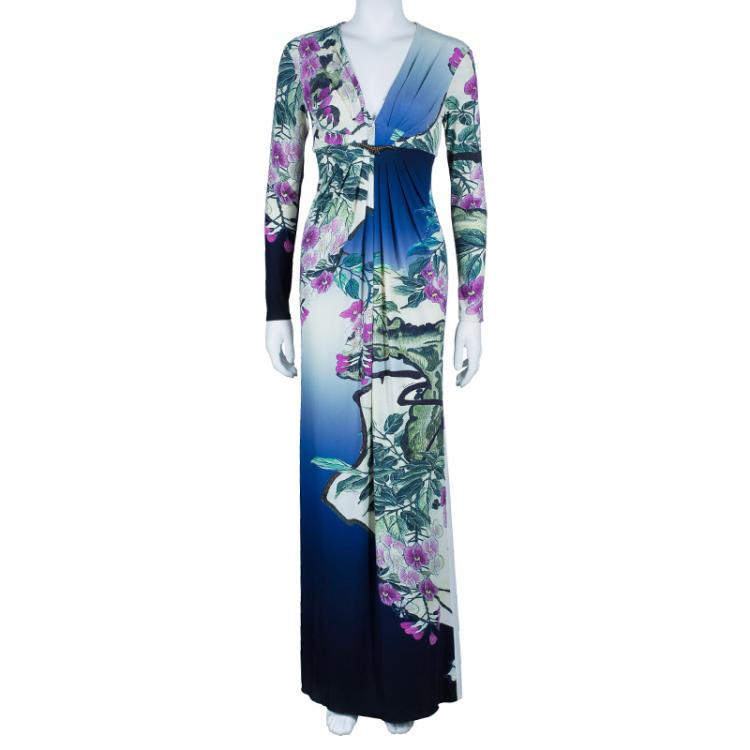 Pre Owned Roberto Cavalli Floral Printed Stretch Maxi Dress S