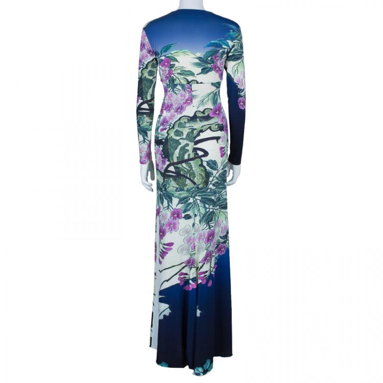 Pre Owned Roberto Cavalli Floral Printed Stretch Maxi Dress S