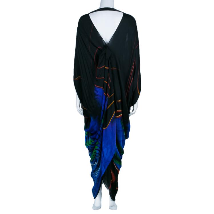 Pre Owned Roberto Cavalli Black Printed One-Shoulder Maxi Dress L