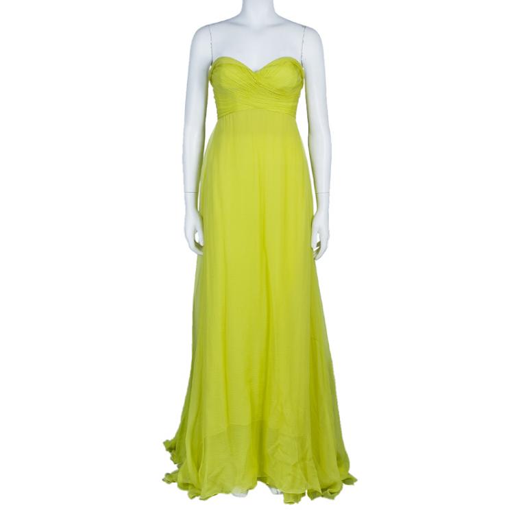 Pre Owned Roberto Cavalli Yellow Chiffon Strapless Gown  S