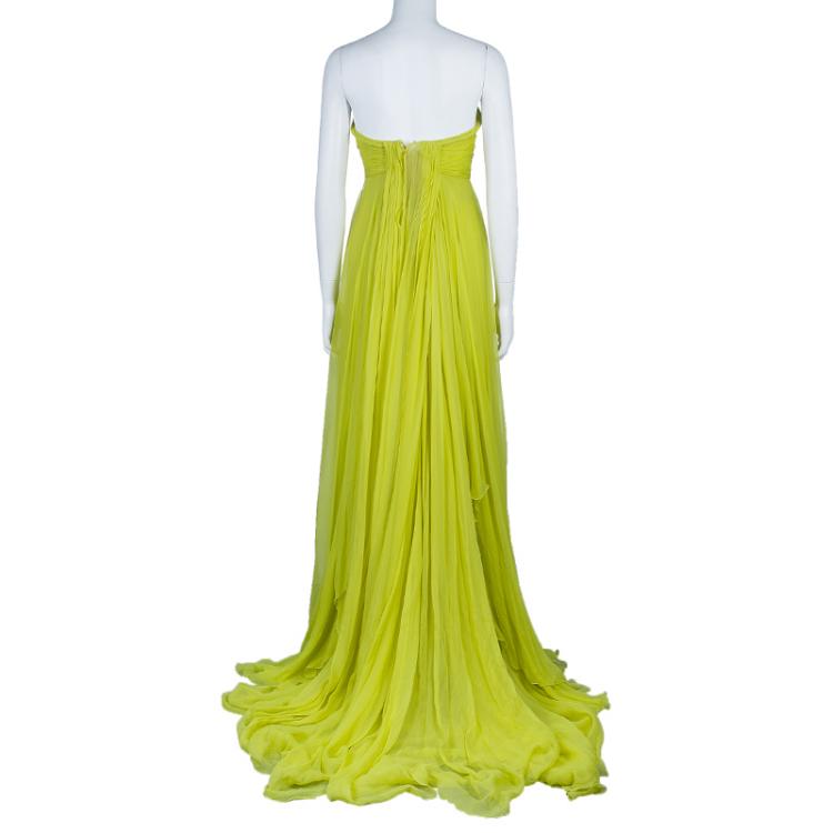 Pre Owned Roberto Cavalli Yellow Chiffon Strapless Gown  S