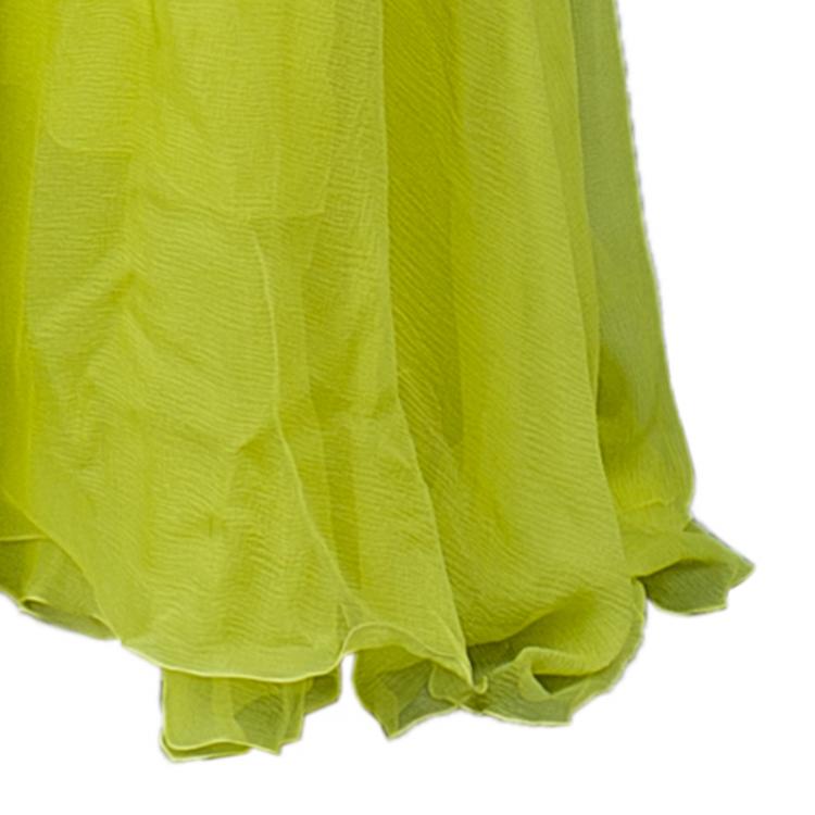 Pre Owned Roberto Cavalli Yellow Chiffon Strapless Gown  S