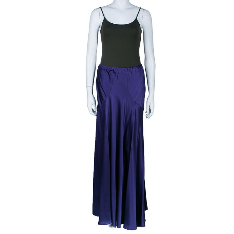 Pre Owned Roberto Cavalli Purple Silk Long Skirt M
