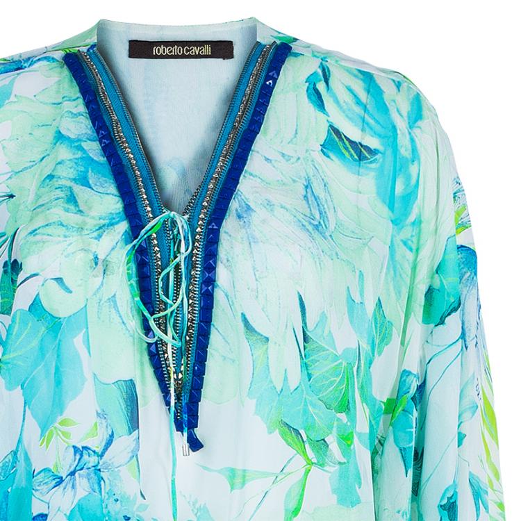 Pre Owned Roberto Cavalli Tropical Print Embellished Kaftan Dress S