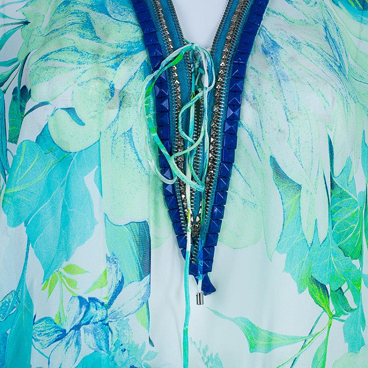 Pre Owned Roberto Cavalli Tropical Print Embellished Kaftan Dress S