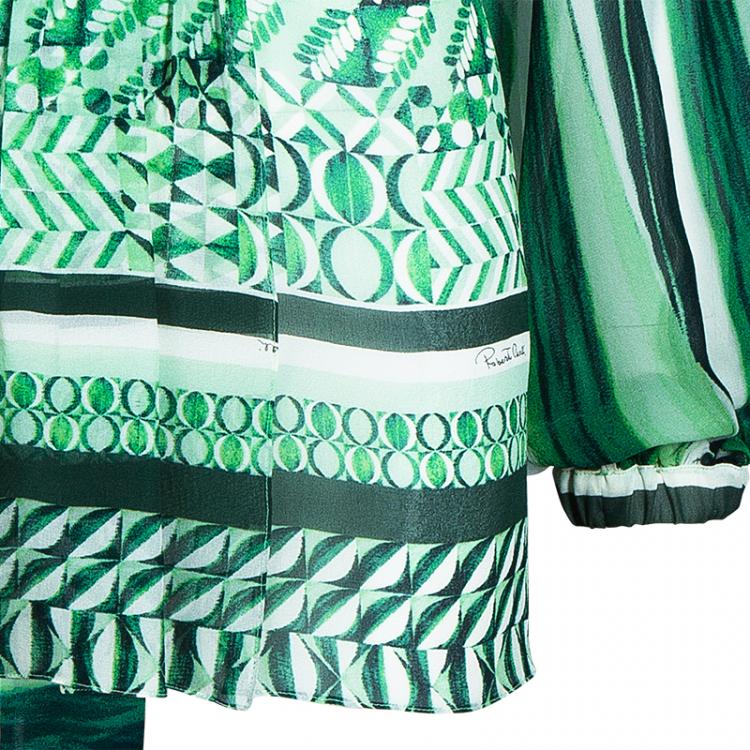 مملوكة مسبقًا Roberto Cavalli Green Print Chiffon Top M