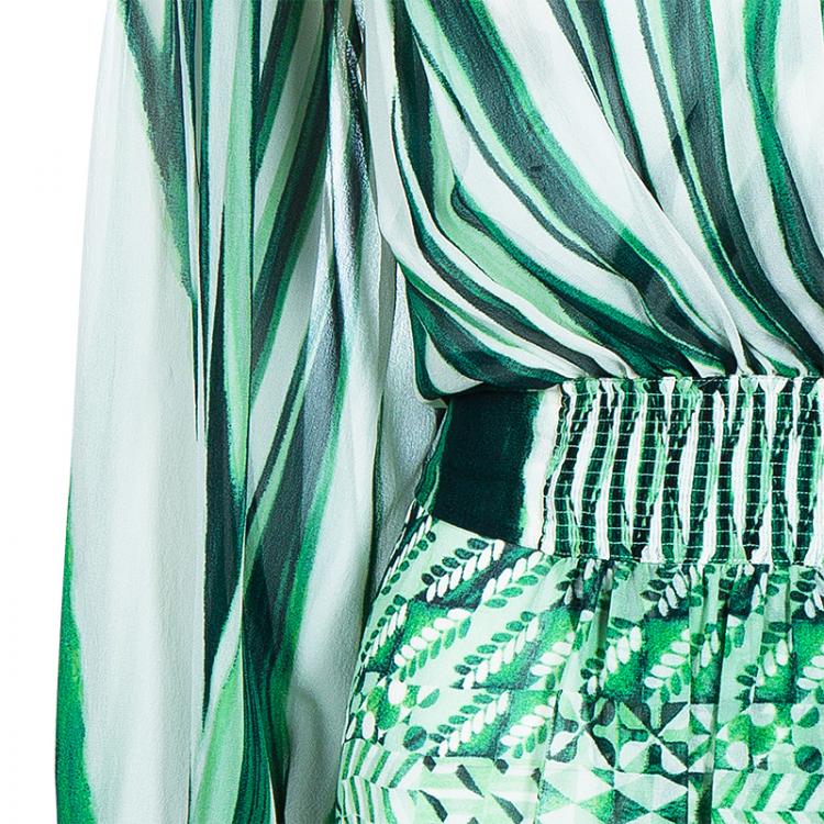مملوكة مسبقًا Roberto Cavalli Green Print Chiffon Top M
