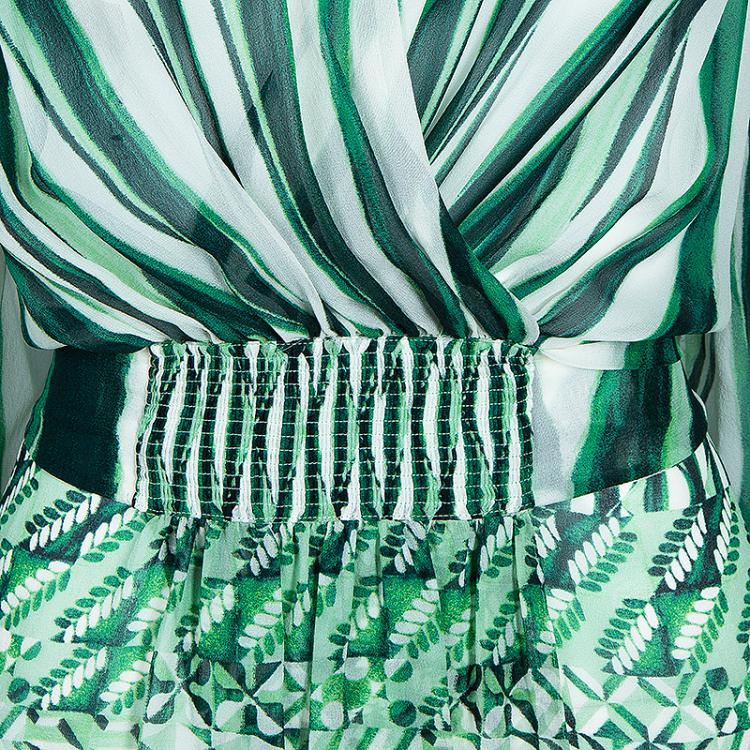 مملوكة مسبقًا Roberto Cavalli Green Print Chiffon Top M
